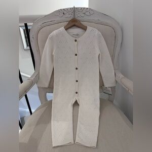 🦢 24 Mth Organic Cotton Pointelle Knit Baby Onesie in Ivory NWT